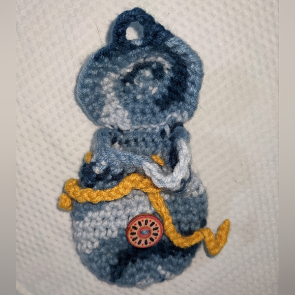 Mini Backpack Drawstring & Button Closure Crochet Keychain HANDCRAFTED - Picture 2 of 7